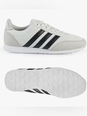 Adidas V Racer 2 Womens Sz 8.5 Crystal White Carbon Black Stripe Fashion Low Top